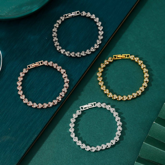 4-piece Aureate and Silvery and Rose Gold and Dark silver Luxury Crystal Heart Tennis V888-ELOSUNG50454