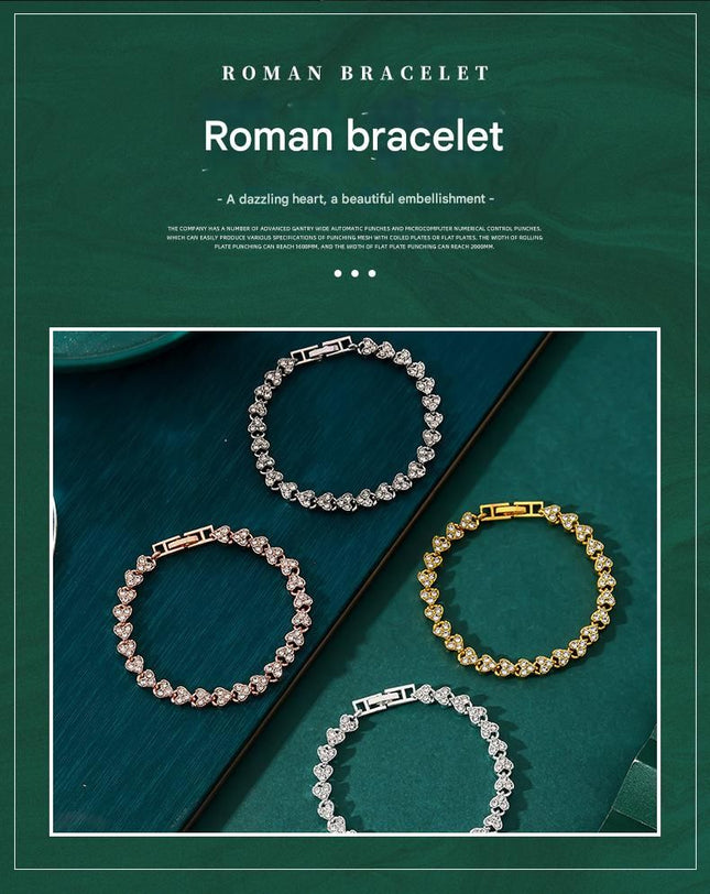 4-piece Aureate and Silvery and Rose Gold and Dark silver Luxury Crystal Heart Tennis – product detail