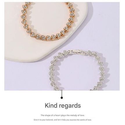 4-piece Aureate and  Silvery and Rose Gold and Dark silver Luxury Crystal Heart Tennis Bracelet - European Roman Style Pave CZ Diamond Link Chain - Elegant Gold Silver Rose Gold Plated Fashion Jewelry for Women