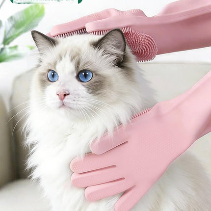 Pink Silicone Pet Bathing Gloves - Pink Double-Sided Design for Cats and Dogs - Gentle Massage, Easy Lather, Durable and Waterproof, Ideal for Pet Grooming and Home Use