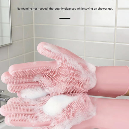 Grey Silicone Pet Bathing Gloves - Pink Double-Sided Design for Cats and Dogs - Gentle Massage, Easy Lather, Durable and Waterproof, Ideal for Pet Grooming and Home Use