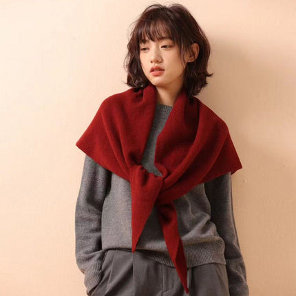 Oatmeal color Women's Wool Blend Triangle Shawl - 70x180cm Knitted Winter Wrap - Warm Thick Solid Colour Poncho Scarf, Versatile Neck and Shoulder Cover, Everyday Elegance, Gift Ready
