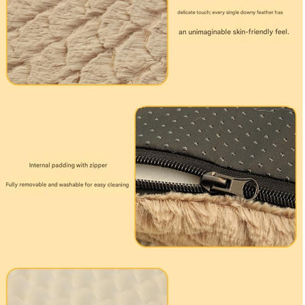 Silver-gray XL size Pet Dog Bed Mat - Plush Short Fur Cover with Wave Foam Padding - Washable Removable Cover, Non-Slip Base, Warm Winter Cushion for Dogs and Cats, Multiple Sizes