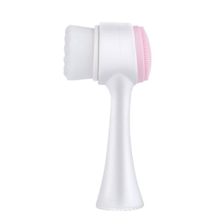 Pink 3D Dual-Sided Facial Cleansing Brush - Silicone and Soft Bristle - Manual Face Scrubber for Deep Pore Cleaning, Exfoliation, and Makeup Removal, Gentle Skin Care Tool for Daily Use