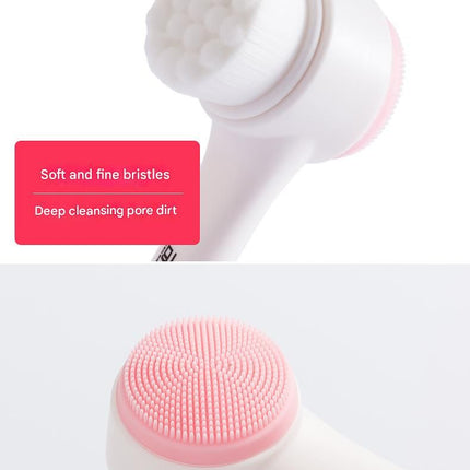 Blue 3D Dual-Sided Facial Cleansing Brush - Silicone and Soft Bristle - Manual Face Scrubber for Deep Pore Cleaning, Exfoliation, and Makeup Removal, Gentle Skin Care Tool for Daily Use