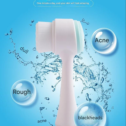 Blue 3D Dual-Sided Facial Cleansing Brush - Silicone and Soft Bristle - Manual Face Scrubber for Deep Pore Cleaning, Exfoliation, and Makeup Removal, Gentle Skin Care Tool for Daily Use