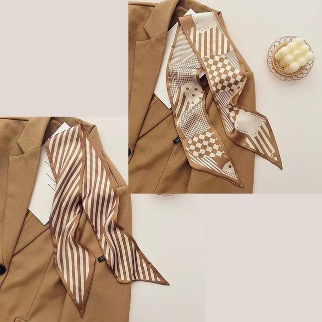 2-piece Coffee Geometric and Stripes French Style Long Silk V888-ELOSUNG50583