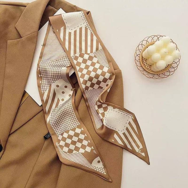 2-piece Coffee Geometric and Stripes French Style Long Silk – product detail