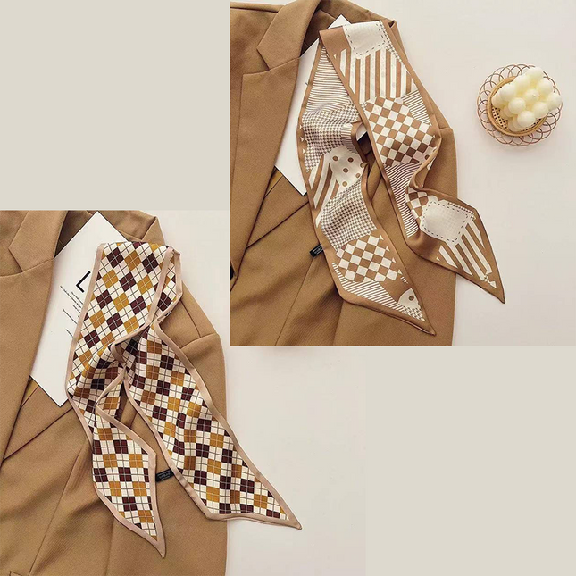 2-piece Coffee Geometric and Diamond Grid French Style Long Silk V888-ELOSUNG50584