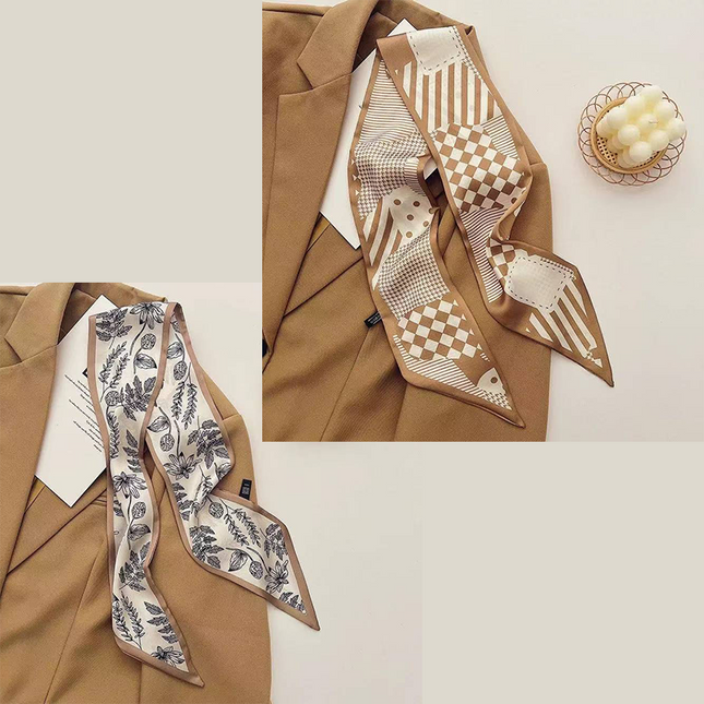 2-piece Coffee Geometry and Pencil Drawing French Style Long Silk V888-ELOSUNG50586