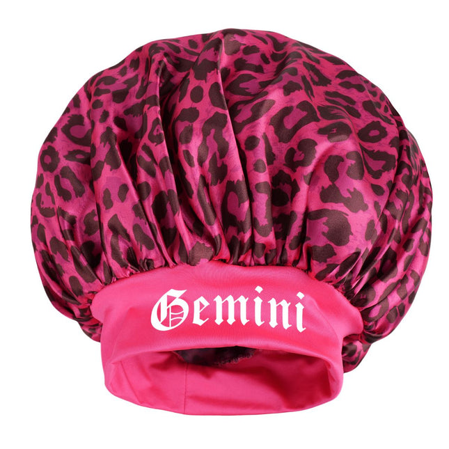 Gemini -Rose Red Leopard Print Satin Sleep Bonnet