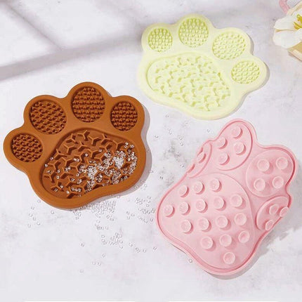 Light Yellow Silicone Slow Feeder Lick Mat for Dogs and Cats - Paw Shaped Non Slip Pet Bowl with Suction Cups - BPA Free, Dishwasher Safe, Freezer Safe, Anxiety Relief, Easy Clean, 20x17cm - Pink, Brown, Yellow
