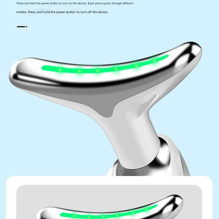Red Neck and Face Massager - 3 Colour Light Therapy, EMS Microcurrent, Vibration & Heat - Rechargeable Anti-Ageing Device for Wrinkles, Neck Lines, Jawline & Skin Tightening - Portable Home Beauty Tool