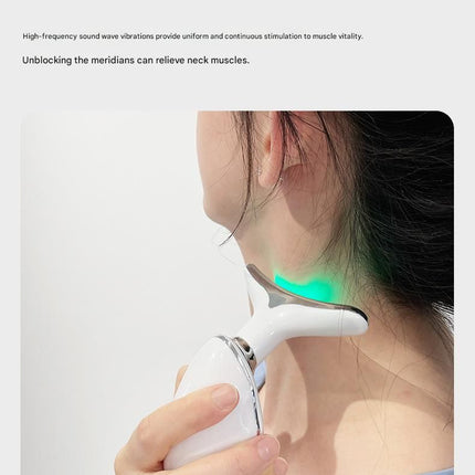 Red Neck and Face Massager - 3 Colour Light Therapy, EMS Microcurrent, Vibration & Heat - Rechargeable Anti-Ageing Device for Wrinkles, Neck Lines, Jawline & Skin Tightening - Portable Home Beauty Tool