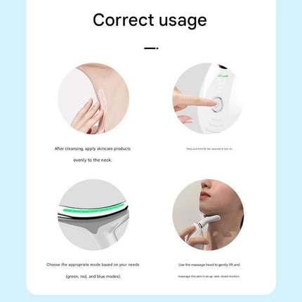 Pink Neck and Face Massager - 3 Colour Light Therapy, EMS Microcurrent, Vibration & Heat - Rechargeable Anti-Ageing Device for Wrinkles, Neck Lines, Jawline & Skin Tightening - Portable Home Beauty Tool