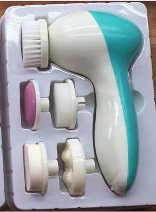 Green 5-in-1 Electric Facial Cleansing Brush - Rotating Face Scrubber with 5 Interchangeable Heads for Deep Pore Cleaning, Exfoliating & Massaging - Battery Operated (2 x AA, Not Included)