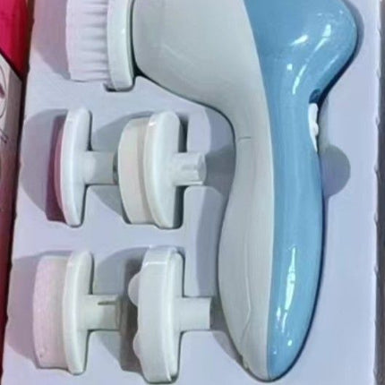 Blue 5-in-1 Electric Facial Cleansing Brush - Rotating Face Scrubber with 5 Interchangeable Heads for Deep Pore Cleaning, Exfoliating & Massaging - Battery Operated (2 x AA, Not Included)