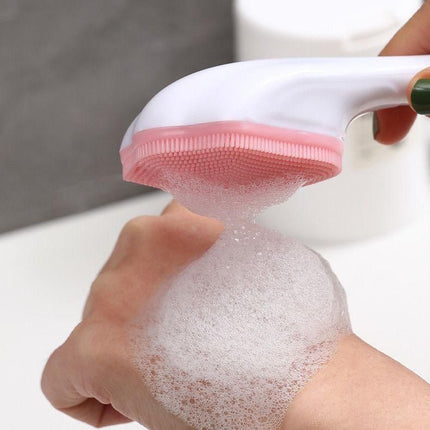 Pink Silicone Cat Paw Face Brush - Long Handle Manual Facial Cleanser for Deep Pore Cleaning, Exfoliating & Massaging - Soft Bristles for Blackhead Removal, Gentle on Skin, Travel Friendly