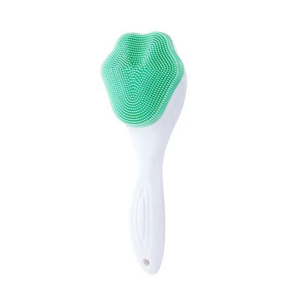 Green Silicone Cat Paw Face Brush - Long Handle Manual Facial Cleanser for Deep Pore Cleaning, Exfoliating & Massaging - Soft Bristles for Blackhead Removal, Gentle on Skin, Travel Friendly