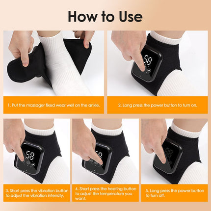 Black 2-piece Wireless Electric Ankle Massager with Heat and Vibration - 3 Heating Levels, 3 Vibration Modes, 15 Min Timer, 2000mAh Rechargeable Battery - Cordless Foot and Ankle Pain Relief Wrap for Men and Women