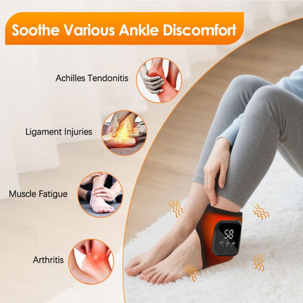 Grey 2-piece Wireless Electric Ankle Massager with Heat and Vibration - 3 Heating Levels, 3 Vibration Modes, 15 Min Timer, 2000mAh Rechargeable Battery - Cordless Foot and Ankle Pain Relief Wrap for Men and Women