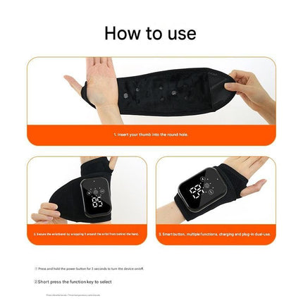 Black 2-piece Electric Heating Wrist Massager with Vibration and Hot Compress - 3 Heat Levels, 3 Vibration Modes, 15 Min Auto Shutoff, Rechargeable - Cordless Wrist Pain Relief Wrap for Office, Sports Recovery, and Daily Care
