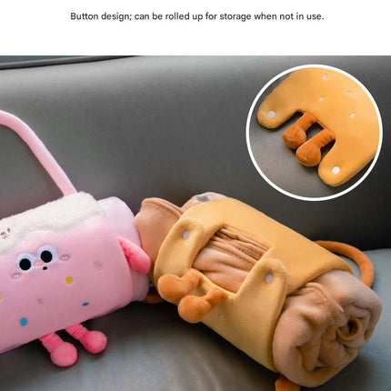 Brown Puppy 80*100cm Cartoon Hand-Carry Roll-Up Blanket - Plush Flannel Nap Blanket with Pillow Function, Portable Office & Travel Throw for Home, Car, and Sofa Use - Soft, Machine Washable, Multi-Scene Use