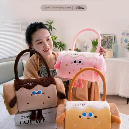 Brown Puppy 100*170cm Cartoon Hand-Carry Roll-Up Blanket - Plush Flannel Nap Blanket with Pillow Function, Portable Office & Travel Throw for Home, Car, and Sofa Use - Soft, Machine Washable, Multi-Scene Use