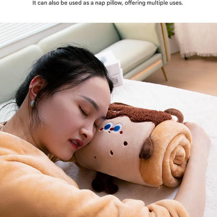 Pink 80*100cm Cartoon Hand-Carry Roll-Up Blanket - Plush Flannel Nap Blanket with Pillow Function, Portable Office & Travel Throw for Home, Car, and Sofa Use - Soft, Machine Washable, Multi-Scene Use