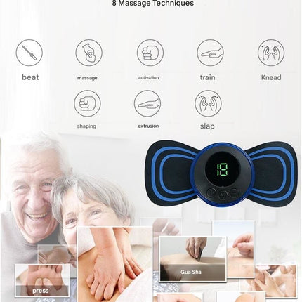 7-pack  Black and Blue Mini  Massage Patch - Portable Smart Neck & Shoulder Massager with 8 Modes, 19 Intensity Levels, USB Rechargeable, PU & PET Material for Muscle Relief
