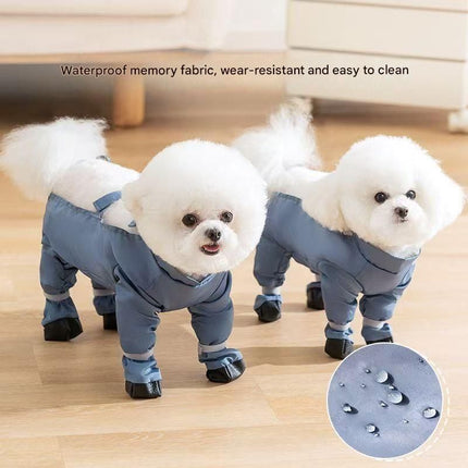 Grey S size Pet Waterproof Full-Body Dust-Proof Pants with Belly Coverage - Adjustable Straps, 4-Leg Protection for Small Dogs, Easy Clean Outdoor Wear