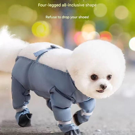Grey XL size Pet Waterproof Full-Body Dust-Proof Pants with Belly Coverage - Adjustable Straps, 4-Leg Protection for Small Dogs, Easy Clean Outdoor Wear