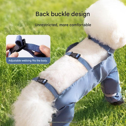 Grey XXL size Pet Waterproof Full-Body Dust-Proof Pants with Belly Coverage - Adjustable Straps, 4-Leg Protection for Small Dogs, Easy Clean Outdoor Wear