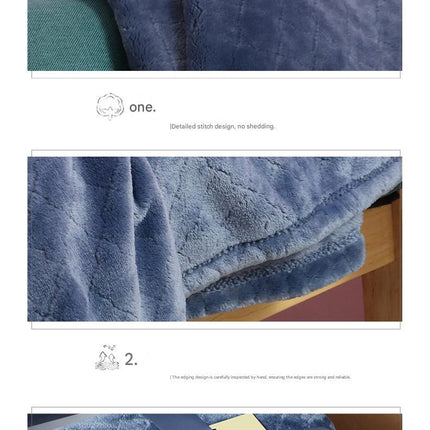 Blue 150*200cm Flannel Fleece Blanket - Quilted Diamond Pattern, Soft & Warm Polyester Throw for Office Nap, Sofa, Travel & Bed Use