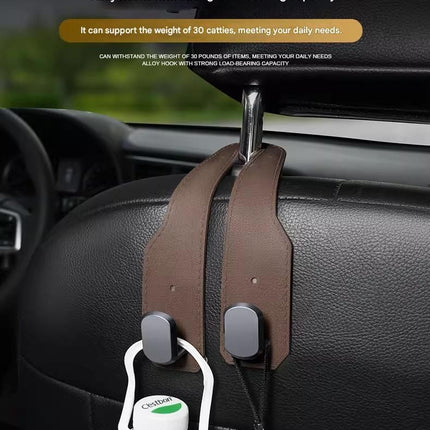 2-piece Black and Grey ABS Dual-Hook Car Seat Back Hanger — Foldable, Faux-Suede Headrest Hook; The ideal companion for hanging handbags and shopping bags, also doubles as a mobile phone holder