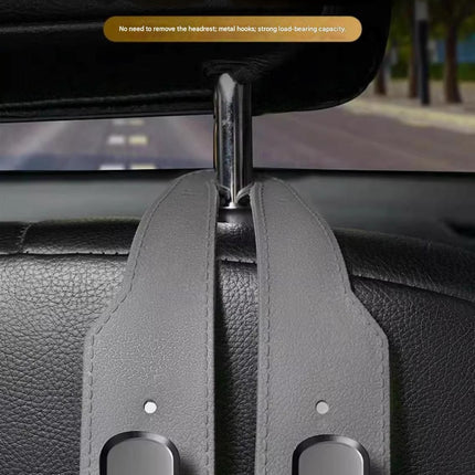 2-piece Black and Brown ABS Dual-Hook Car Seat Back Hanger — Foldable, Faux-Suede Headrest Hook; The ideal companion for hanging handbags and shopping bags, also doubles as a mobile phone holder