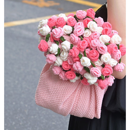 Pink and White Diameter: 80 cm -33 Woven Flowers Handmade Rose Bouquet Knit Blanket - Soft Pink Acrylic Throw with 3D Crochet Flowers - Perfect Gift for Her, Birthday, Valentine's Day, Home Decor