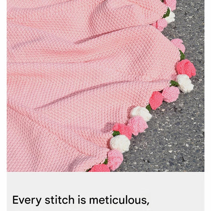 Pink and White Diameter: 80 cm -33 Woven Flowers Handmade Rose Bouquet Knit Blanket - Soft Pink Acrylic Throw with 3D Crochet Flowers - Perfect Gift for Her, Birthday, Valentine's Day, Home Decor