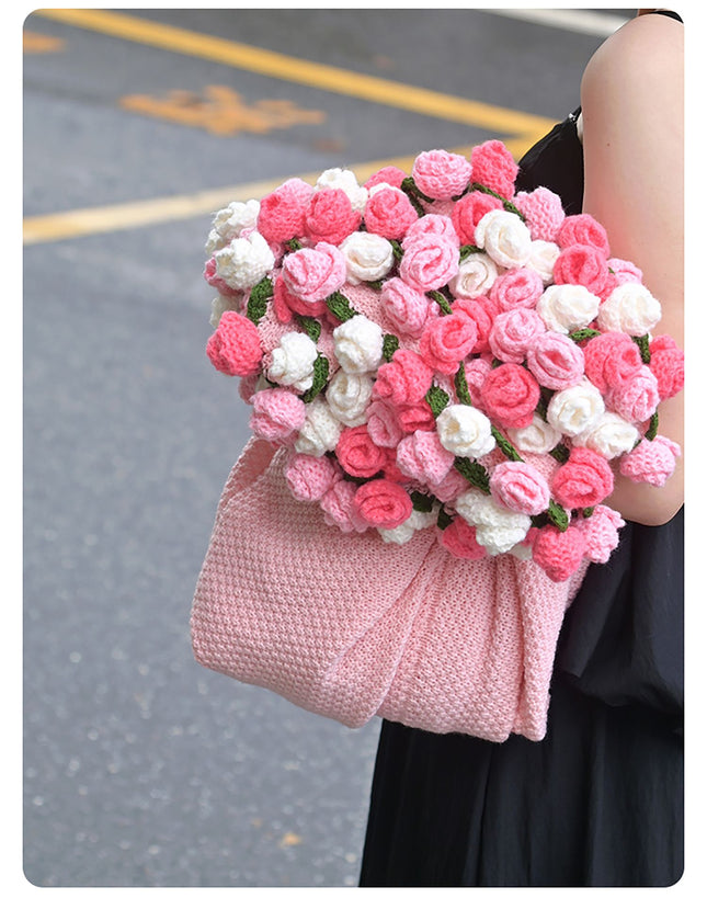 Pink and White Diameter 120 cm -52 Woven Flowers Handmade Rose Bouquet Knit V888-ELOSUNG50681