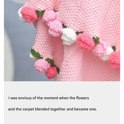 Pink and White Diameter: 120 cm -52 Woven Flowers Handmade Rose Bouquet Knit Blanket - Soft Pink Acrylic Throw with 3D Crochet Flowers - Perfect Gift for Her, Birthday, Valentine's Day, Home Decor
