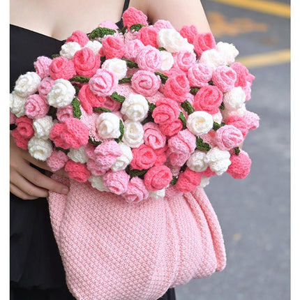 Pink and White Diameter: 160 cm -99 Woven Flowers Handmade Rose Bouquet Knit Blanket - Soft Pink Acrylic Throw with 3D Crochet Flowers - Perfect Gift for Her, Birthday, Valentine's Day, Home Decor