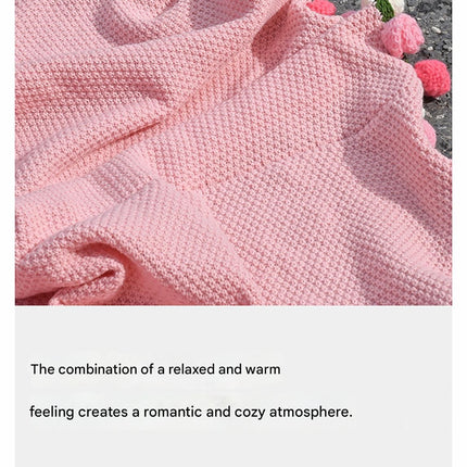 Pink and White Diameter: 160 cm -99 Woven Flowers Handmade Rose Bouquet Knit Blanket - Soft Pink Acrylic Throw with 3D Crochet Flowers - Perfect Gift for Her, Birthday, Valentine's Day, Home Decor