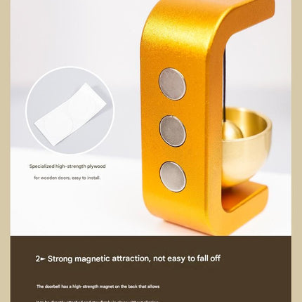 White Magnetic Door Bell Chime - Dopamine Style Brass Bell with Alloy Frame - No Drill Entry Door Chime for Home, Office, Fridge - Modern Japanese Design, Crisp Sound, Easy Install
