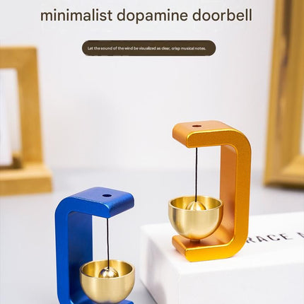 Yellow Magnetic Door Bell Chime - Dopamine Style Brass Bell with Alloy Frame - No Drill Entry Door Chime for Home, Office, Fridge - Modern Japanese Design, Crisp Sound, Easy Install