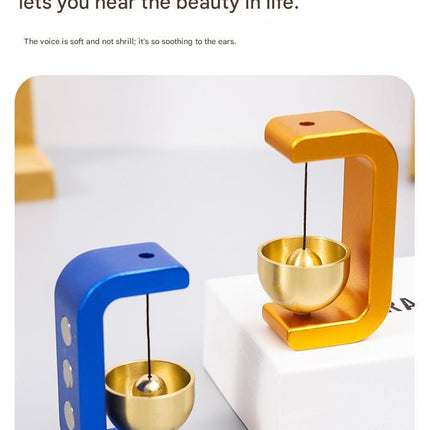 Yellow Magnetic Door Bell Chime - Dopamine Style Brass Bell with Alloy Frame - No Drill Entry Door Chime for Home, Office, Fridge - Modern Japanese Design, Crisp Sound, Easy Install