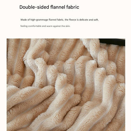 200*230cm Blue Solid Colour Flannel Throw Blanket - Thick Double-Sided Fleece with Ribbed Texture - Soft throw blanket& Lightweight for Sofa, Bed, Office Nap, Air-Conditioned Rooms - Durable, Machine Washable, Non-Shedding