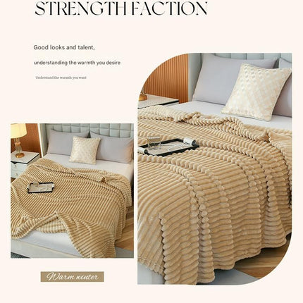 100*150cm Off-white Solid Colour Flannel Throw Blanket - Thick Double-Sided Fleece with Ribbed Texture - Soft throw blanket& Lightweight for Sofa, Bed, Office Nap, Air-Conditioned Rooms - Durable, Machine Washable, Non-Shedding