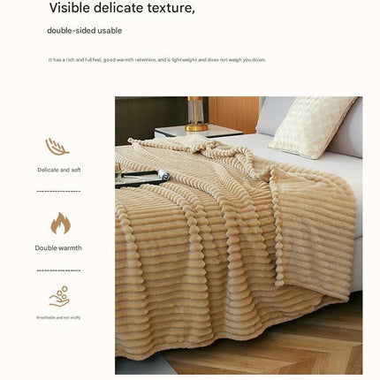 150*200cm Off-white Solid Colour Flannel Throw Blanket - Thick Double-Sided Fleece with Ribbed Texture - Soft throw blanket& Lightweight for Sofa, Bed, Office Nap, Air-Conditioned Rooms - Durable, Machine Washable, Non-Shedding