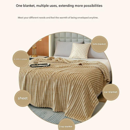 150*200cm Off-white Solid Colour Flannel Throw Blanket - Thick Double-Sided Fleece with Ribbed Texture - Soft throw blanket& Lightweight for Sofa, Bed, Office Nap, Air-Conditioned Rooms - Durable, Machine Washable, Non-Shedding