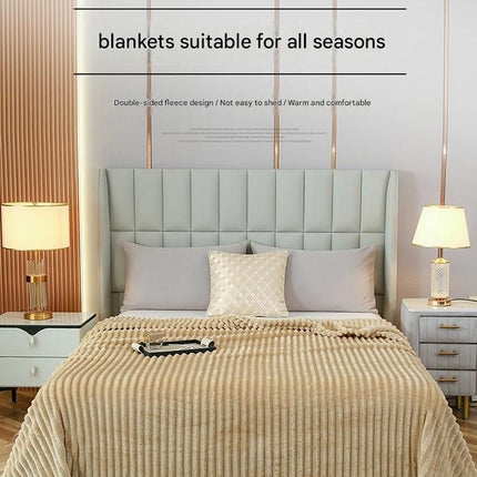 150*200cm Light Coffee Solid Colour Flannel Throw Blanket - Thick Double-Sided Fleece with Ribbed Texture - Soft throw blanket& Lightweight for Sofa, Bed, Office Nap, Air-Conditioned Rooms - Durable, Machine Washable, Non-Shedding